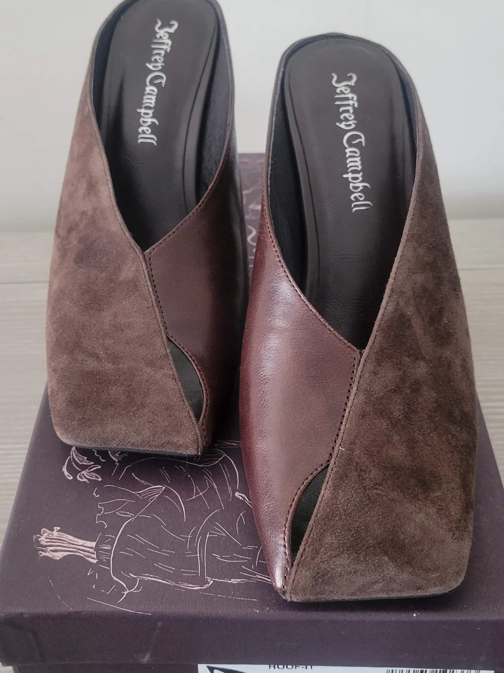 Jeffrey Campbell Brown Suede & Leather Pointed Toe Mules - Picture 1 of 4